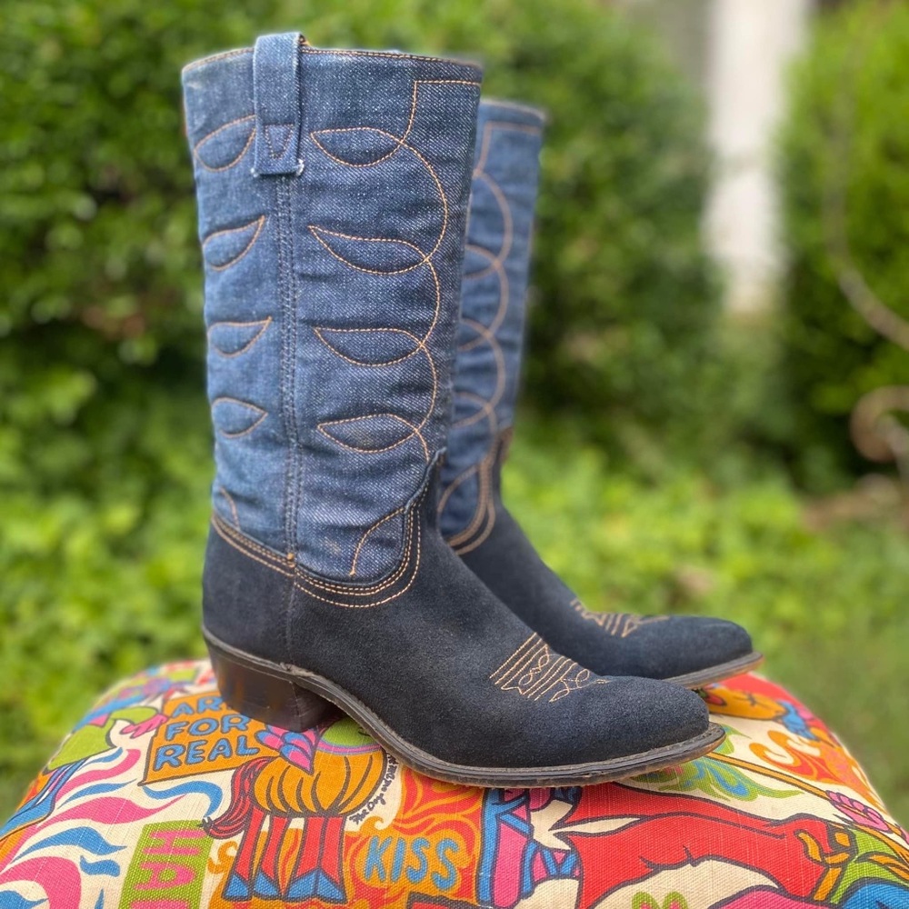ACME Denim Suede Cowgirl Boots Size 7